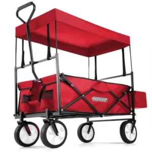 Image of Wagon Cart Trolley with Collapsible Canopy Garden Transport Portable Trailer Red