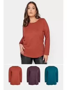 Image of Yours Core Basic Ls Scoop Neck 3 Pack Purple/rust/teal, Purple, Size 26-28, Women