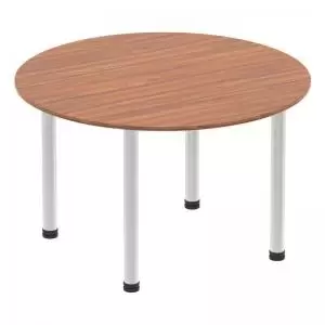 Image of Impulse 1000mm Round Table Walnut Top Brushed Aluminium Post Leg