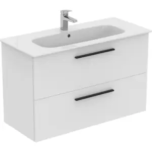 Image of Ideal Standard i. life A Double Drawer Wall Hung Unit with Basin Matt 1000mm with Matt Black Handles in White