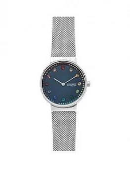 Image of Skagen Blue And Rainbow Dot Dial Stainless Steel Mesh Strap Ladies Watch
