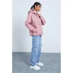 Image of I Saw It First Pink Premium Onion Quilted Padded Pullover Coat With Front Pocket And Hood - Pink