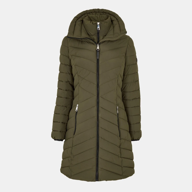 Image of DKNY Womens Double-Zip Quilted Medium Puffer Jacket Loden female 8 (XS)