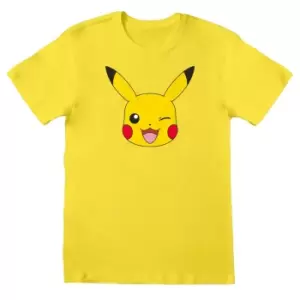 Image of Pokemon Unisex Adult Pikachu Face T-Shirt (M) (Yellow)