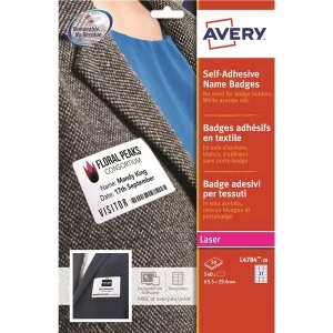 Image of Avery L4784 20 63.5x29.6mm Self Adhesive Name Badges 540 Labels