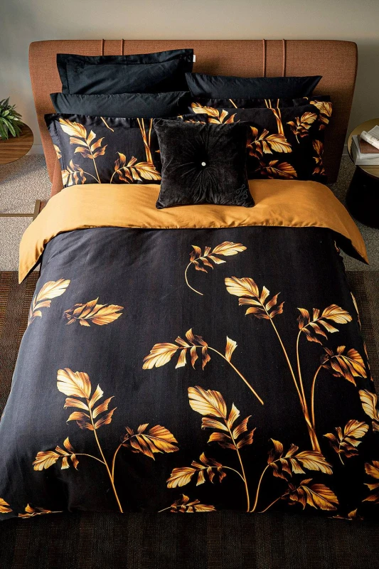 Image of Ted Baker 'Gilded Floral' Cotton Duvet Cover Set in Black Size: Super King Black Unisex Super King