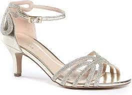Image of Pink by Paradox London Glitter 'Melby' Mid Heel Kitten Heel Ankle Strap Sandals - 3 - gold