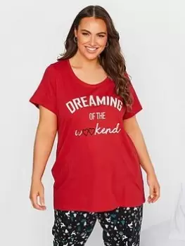 Image of Yours Dreaming Short Sleeve Pj Top - Red, Size 14-16, Women