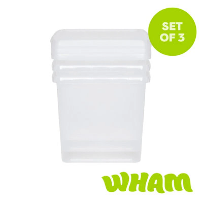Image of Wham Clip 3X 14L Square Plastic Storage Boxes With Clip Lock Lids. Ideal For Home, Office, Toys & More - Clear/clear