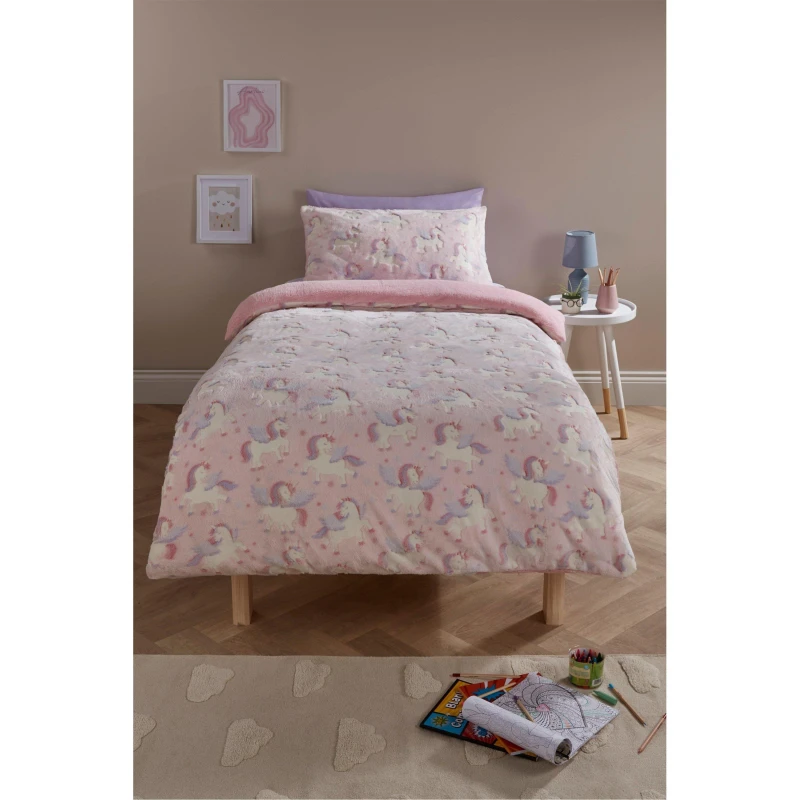 Image of Homelife Glow In The Dark Unicorn Teddy Fleece Duvet Set Unicorn unisex Double