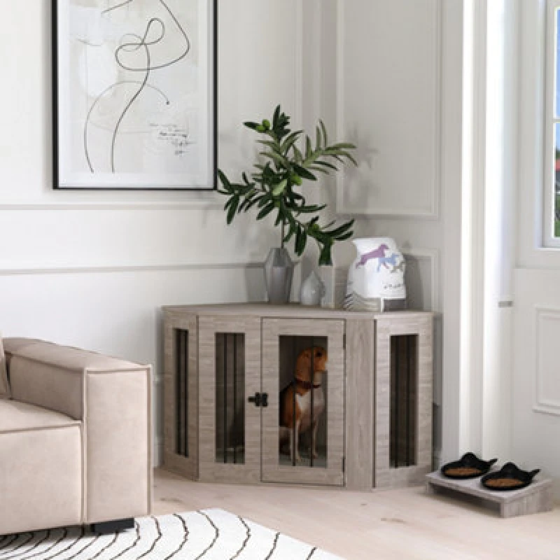 Image of PawHut Dog Crate Furniture for Medium Dogs w/ Cushion, Door - Walnut Brown D02-167V72WN