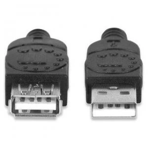 Image of Manhattan USB-A to USB-A Extension Cable 3m Male to Female 480 Mbps (USB 2.0) Hi-Speed USB Black Lifetime Warranty Blister