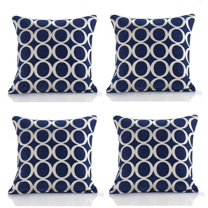 Image of Alan Symonds Geometric O Chenille Cushion Set of 4 Navy unisex 45x45cm