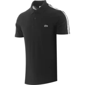 Image of Lacoste Black Branded Bands Stretch Cotton Polo Shirt