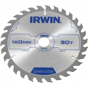 Image of Irwin ATB Construction Circular Saw Blade 160mm 30T 20mm