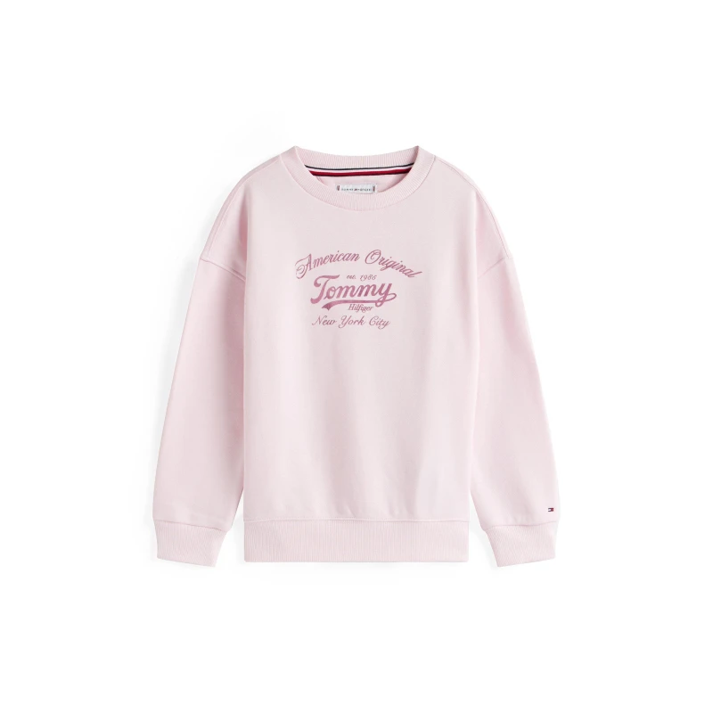 Image of Tommy Hilfiger Kids Script Logo Long Sleeve Crew Sweatshirt Light Pink TOG female 12Y