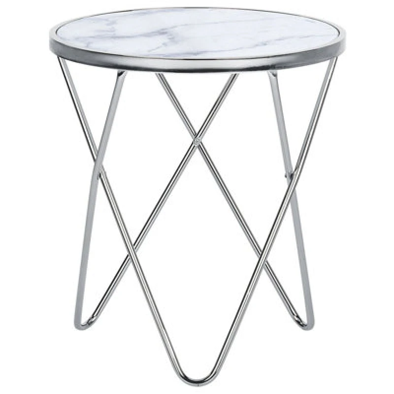 Image of Beliani Side Table Meridian Tempered Glass Marble/ Silver