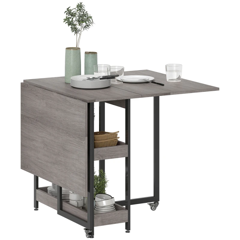 Image of HOMCOM Folding Dining Table, Drop Leaf Table with Open Compartments, Grey 83A-296V00GY