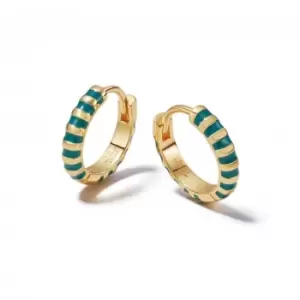Image of Teal Fine Stripe Huggie Hoop 18ct Gold Plated Earrings EE11_GP