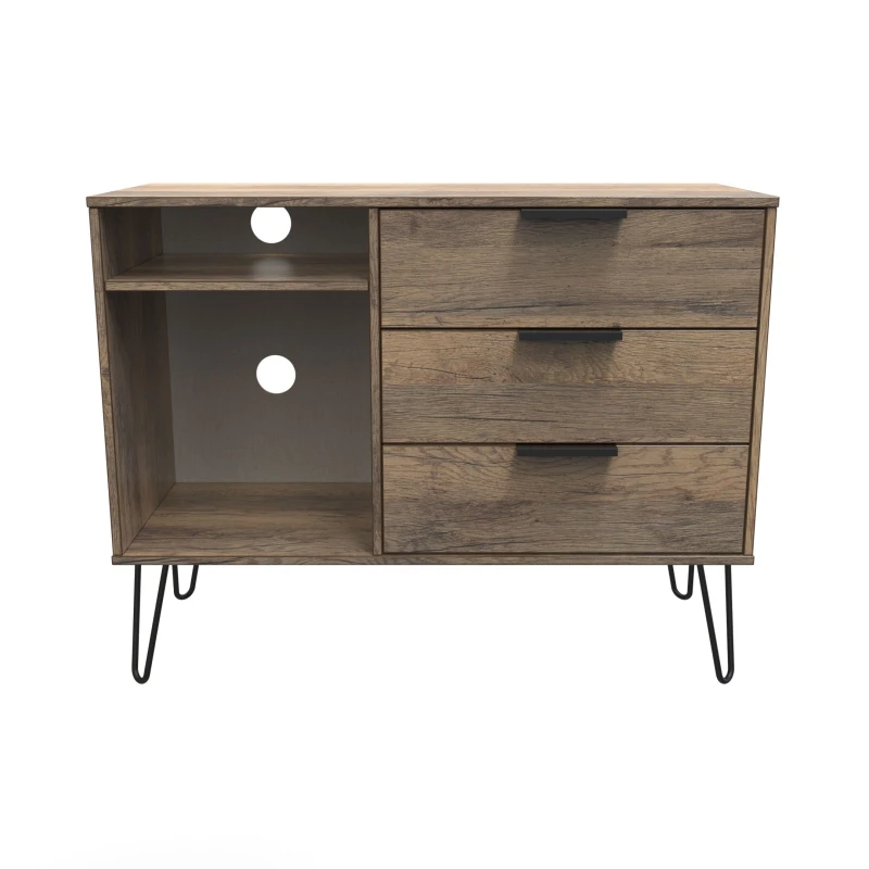 Image of Fuji 3 Drawer TV Unit In Vintage Oak (Ready Assembled)
