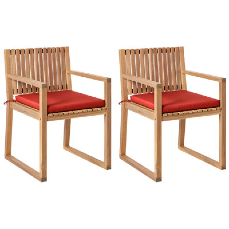Image of Beliani Set Of 2 Garden Chairs With Cushions Sassari Premium Certified Acacia Wood Red