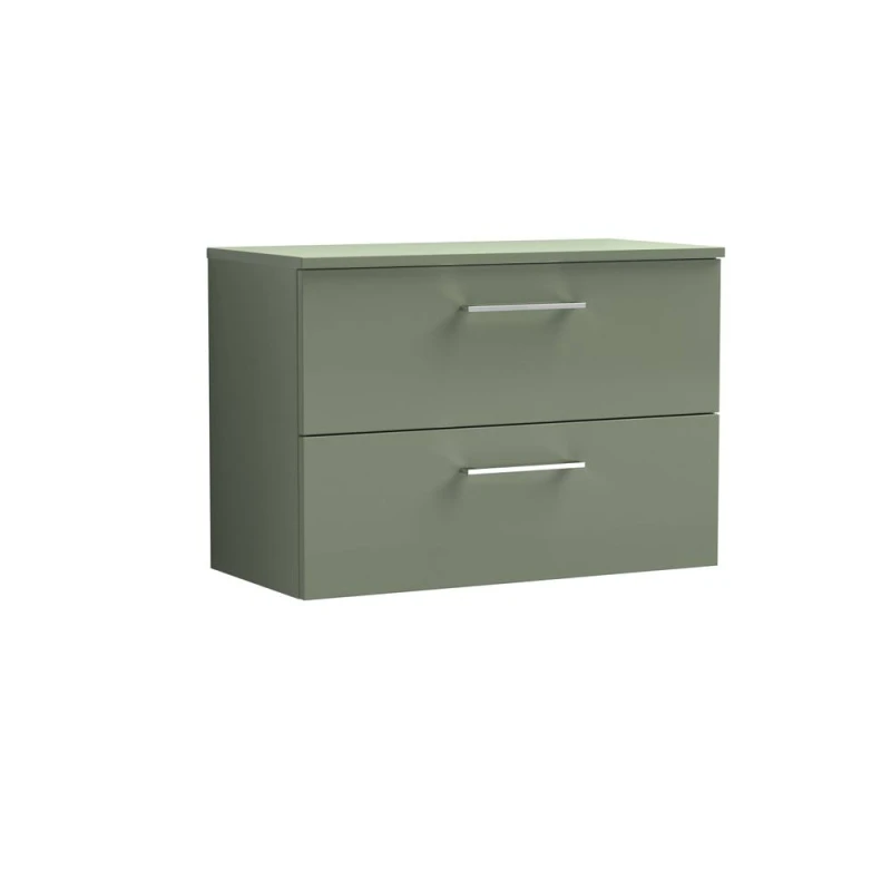 Image of Balterley Level 800mm Wall Hung 2 Drawer Vanity Unit with Worktop - Satin Green Green Unisex