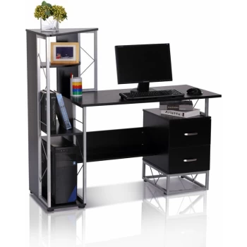 Image of Homcom - Home Office Desk & Shelf Unit Multi-Level w/ Steel Frame Workstation