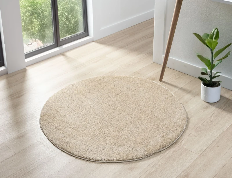 Image of Comfy Washable Low Pile Living Room Area Rug - Anti Slip Felt Backing Light Beige 200Cm X 280Cm