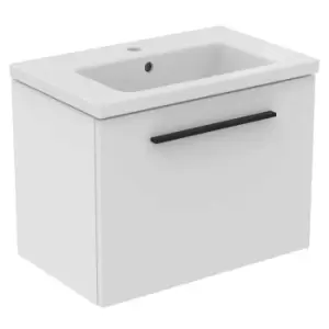 Image of Ideal Standard I.life S 60Cm Matt White 1 Drawer Vanity Unit, 61Cm Vanity Basin And Black Handle Pack