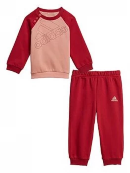 Image of Boys, Adidas Infant's Outline Logo Crew & Jog Pant Set, Pink/Red, Size 3-6 Months