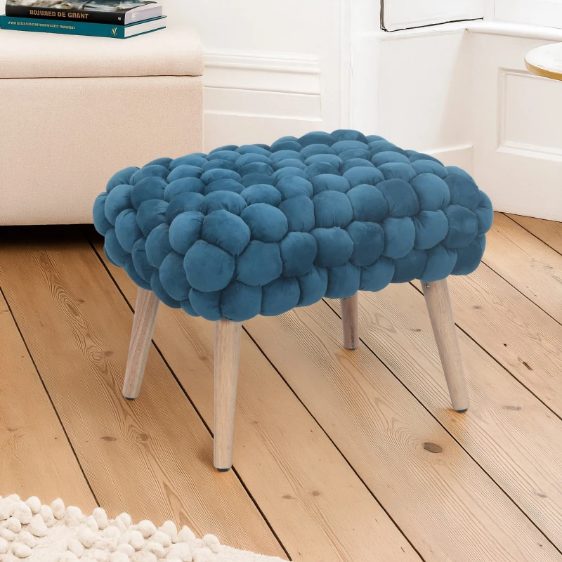 Image of Artemis Home Cushla Bubbly Velvet Small Footstool in Teal Teal Unisex