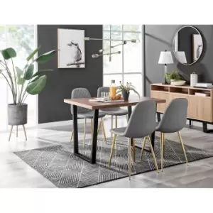 Image of Furniture Box Kylo Brown Wood Effect Dining Table and 4 Grey Corona Gold Leg Chairs
