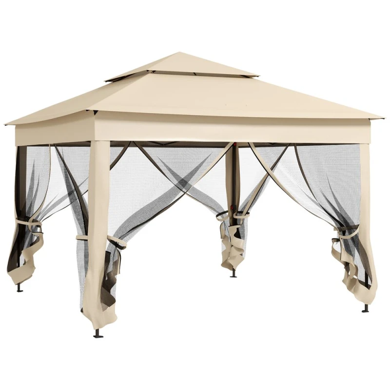 Image of Outsunny Garden Folding Tent Heavy Duty Pop Up Gazebo for Party Cream 84C-166V01CW