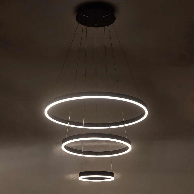 Image of Kabinet UK Modern 3-Ring Aluminum Round Hanging LED Pendant Black unisex One size
