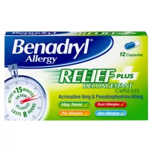 Image of Benadryl Allergy Relief Plus Decongestant - 12 Capsules