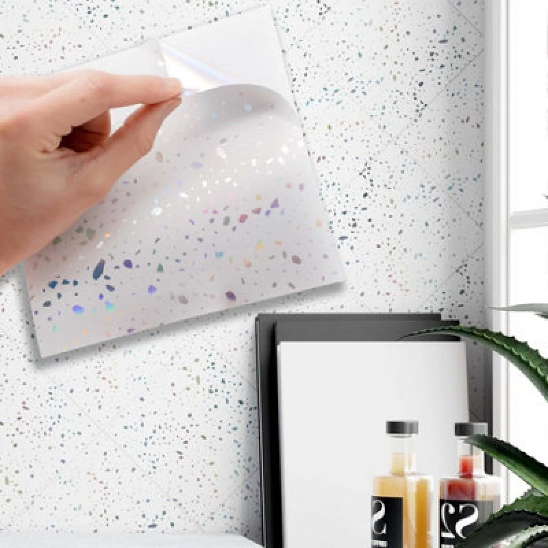 Image of Walplus Terrazzo Holographic Glitter White Wall Tile Sticker Set - 15Cm (6Inch) - 24Pcs One Pack One Colour WSHZA Unisex