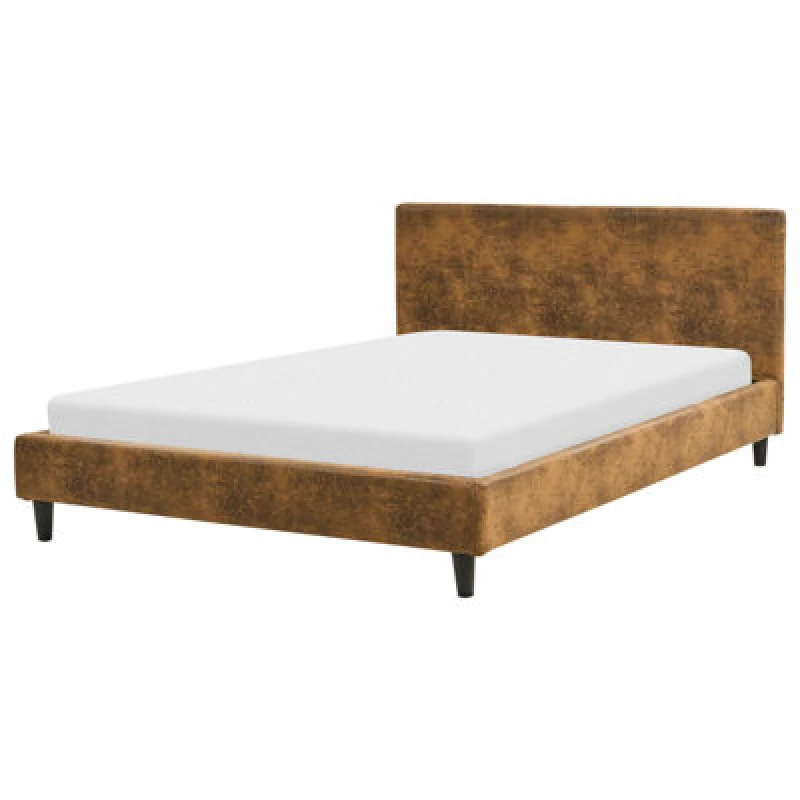 Image of Beliani Bed Faux Leather Fitou 140 X 200 Cm (Eu Double) Brown