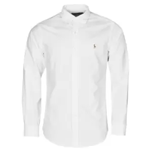 Image of Polo Ralph Lauren CHEMISE AJUSTEE EN OXFORD COL BOUTONNE LOGO PONY PLAYER MULTICO mens Long sleeved Shirt in White - Sizes EU XXL,EU L,EU XL,EU XS