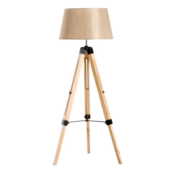 Image of HOMCOM Tripod Floor Lamp Wooden Adjustable Modern Illumination Design E27 Bulb Compatible (Cream Shade) 99-143H AOSOM UK
