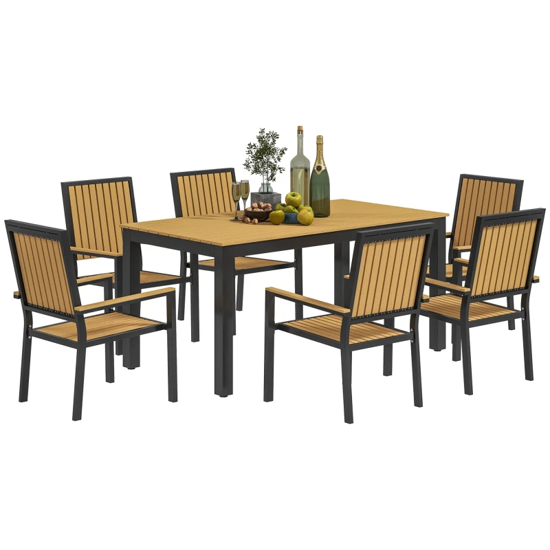 Image of Outsunny 6 Seater Aluminium Garden Dining Set with Stackable Chairs, Natural, Brown 83A-218V00ND