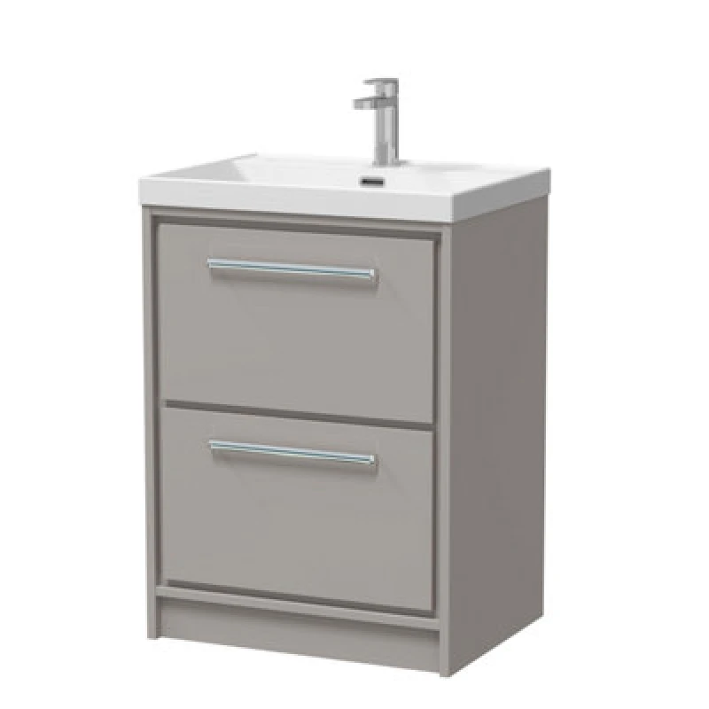 Image of Balterley Bathroom 2 Soft Close Drawer Floor Vanity Unit Basin, Grey, 600mm in Grey Grey Unisex