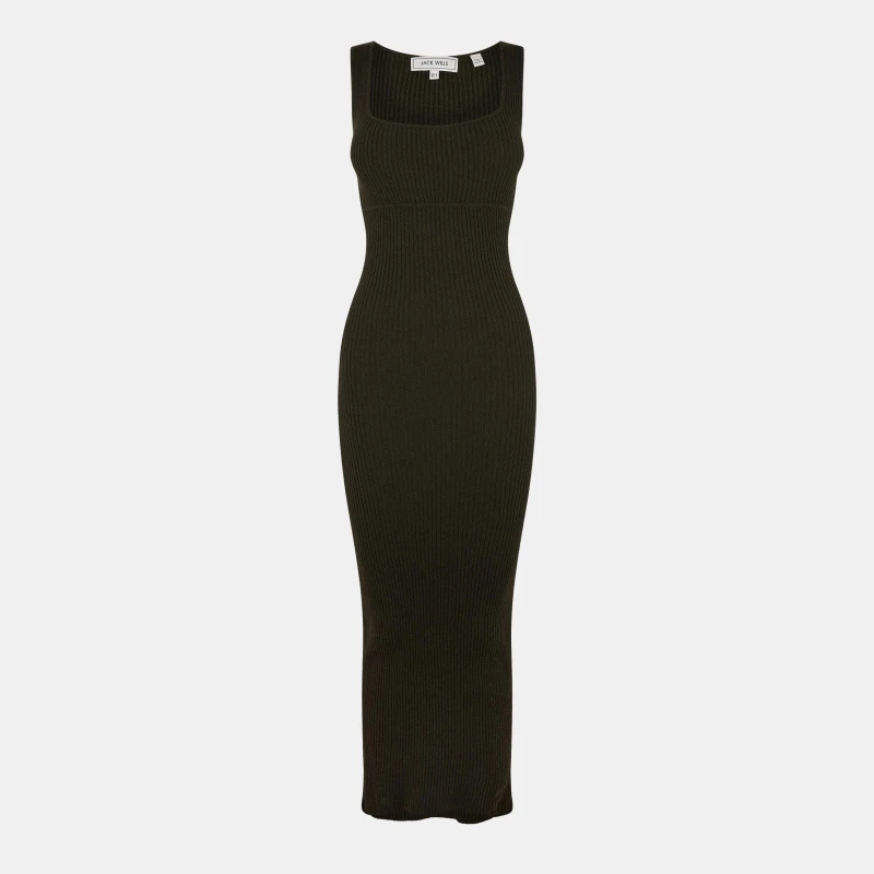 Image of Jack Wills Square Neck Ribbed Maxi Dress - Green Green 6