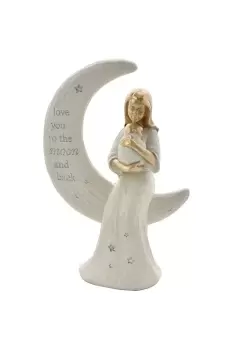Image of Mother and Baby Sitting on Moon Figurine "Love You"