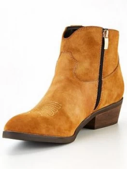 Image of Guess Sienna Suede Western Ankle Boots - Cognac