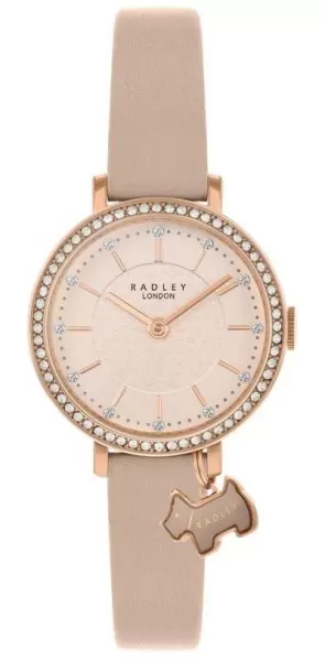 Image of Radley RY21292 Womens Rose Gold Crystal Set Pink Leather Watch