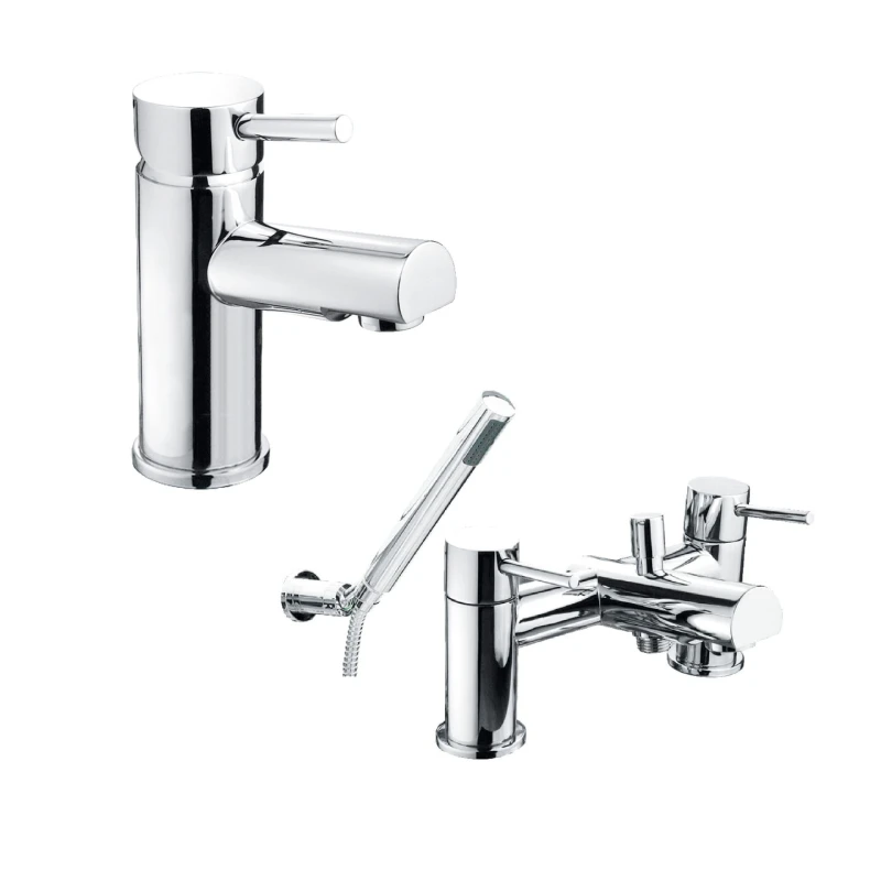 Image of Balterley Round Mono Basin Mixer Tap & Bath Shower Mixer Tap with Kit Chrome in Silver Silver Unisex