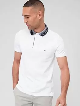 Image of Tommy Hilfiger Collar Logo Slim Fit Polo Shirt - White Size M Men