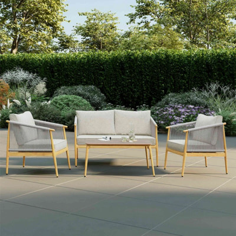 Image of Charles Bentley Almada 4 Seater Lounge Set Wood Effect Frame