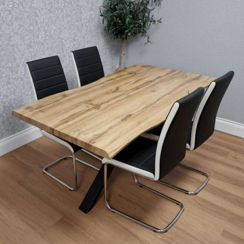 Image of KOSY KOALA Modern Dining Table with 4 Black faux leather Chairs Kitchen Furniture in Brown Brown Unisex