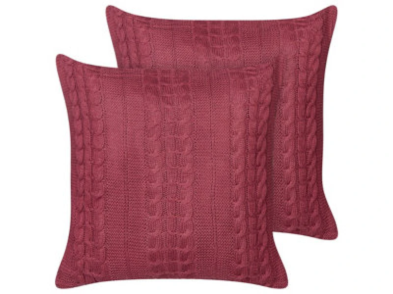 Image of Beliani Set Of 2 Decorative Cushions Cadetia Cotton 45 X 45cm Burgundy Solid